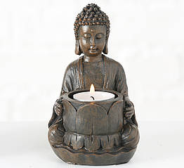 Свічник Будда полістоун коричневий h14см 8923300