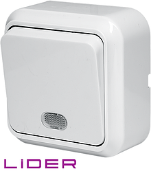 Вимикач одноклавішний ТМ LiDER LVO10-889 серія "НОВА" зі світловою індикацією