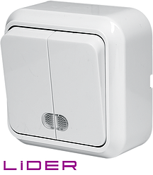 Вимикач двоклавішний з підсвічуванням TM LiDER LVO10-881 серія "НОВА"