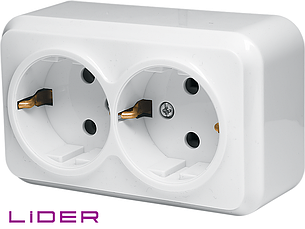 Розетка двомісна із заземленням кераміка TM LiDER LVO10-890 серія "НОВА"