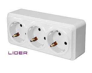 Розетка тримісна із заземленням TM LiDER LRO16-839 серія "НОВА"