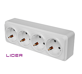 Розетка чотиримісна із заземленням TM LiDER LRO16-853 серія "НОВА"