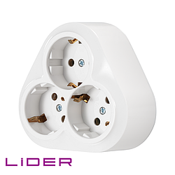 Розетка тримісна універсальна із заземленням TM LiDER LRO-849 серія "НОВА"