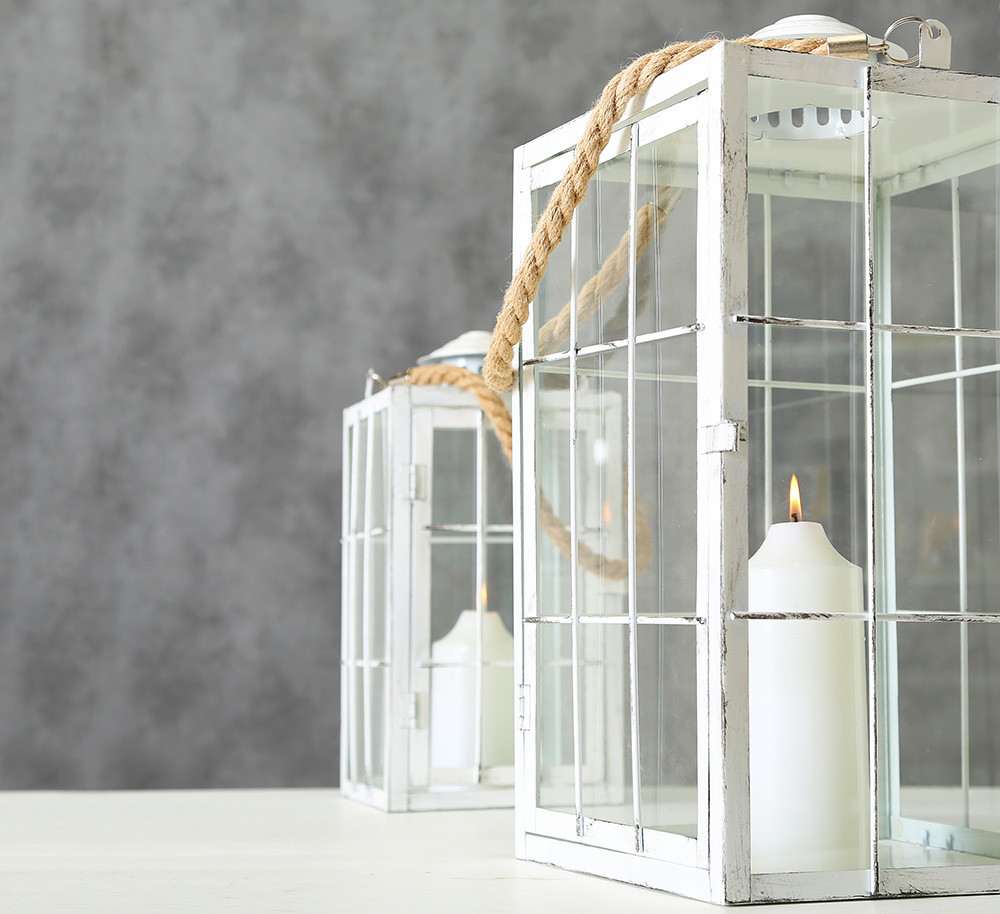 Набір 2-х свічників "Ліхтар Барракуда" з ручкою білий метал 1011818