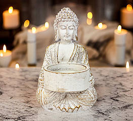 Свічник Будда (обіймаючий) 15*10*10 см ПП703 біло-золотий ПП703 біло-золотий