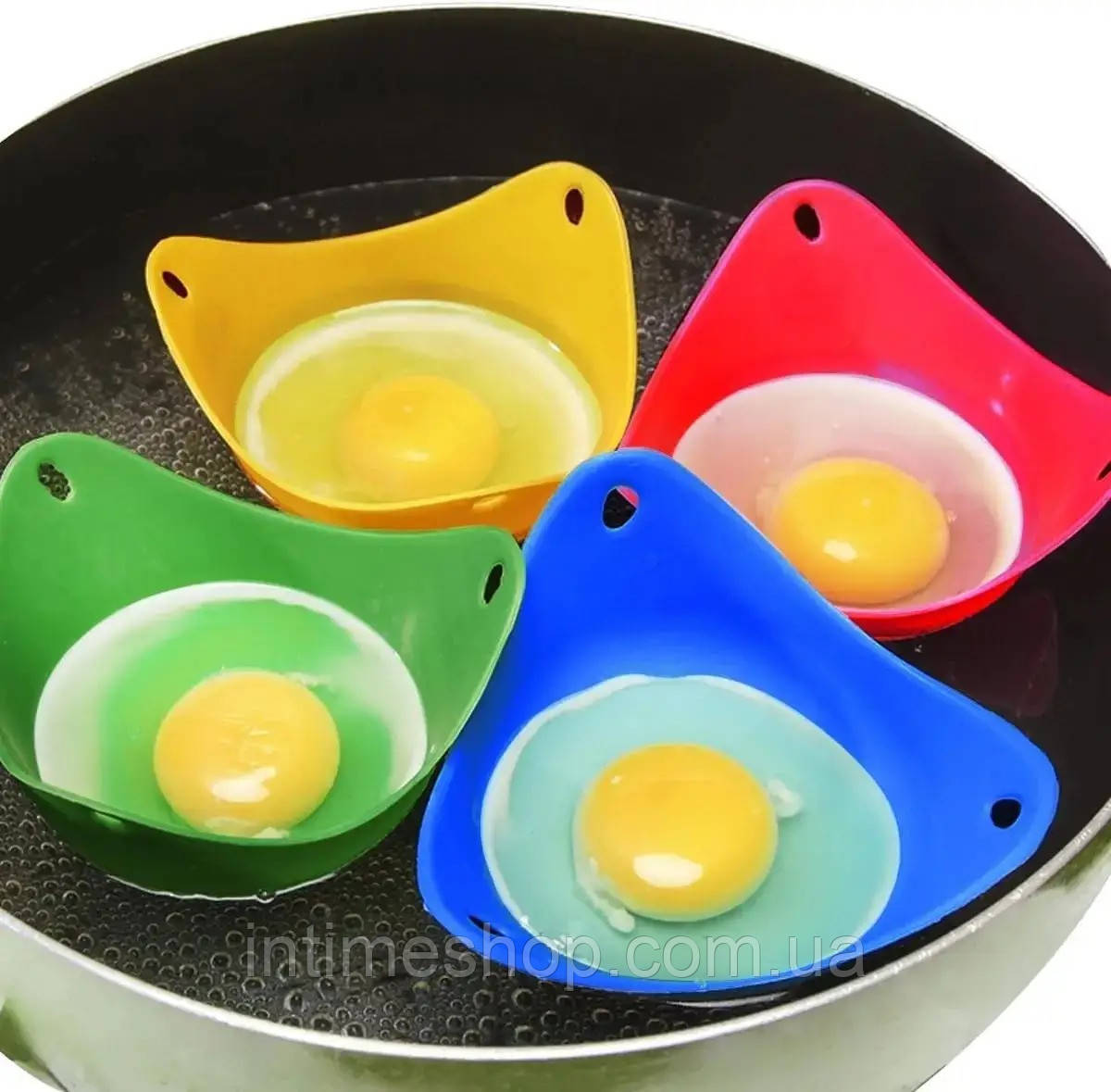 Набор силиконовых форм для приготовления яиц пашот 4 шт. Разноцветные, формочки для яиц пашот (TI) - фото 2 - id-p2034187762