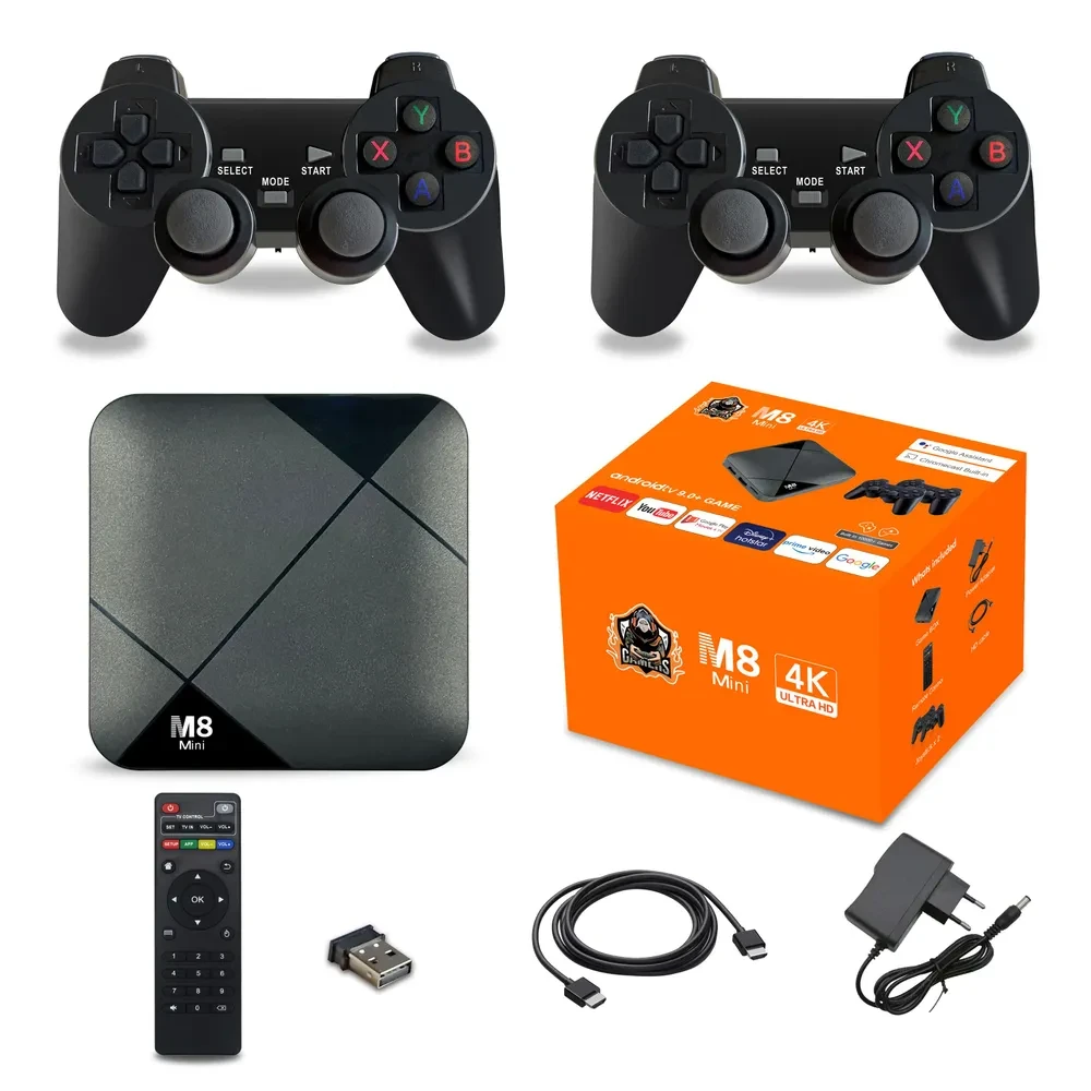 Портативна ігрова консоль TV-приставка GAME BOX M8 MINI 64 gb 4K Android TV два бездротові джойстики