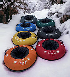 Тюбінг плюшка надувні санки ватрушка з пластиковим дном, синій і зелений тюбінг з пластиковим дном