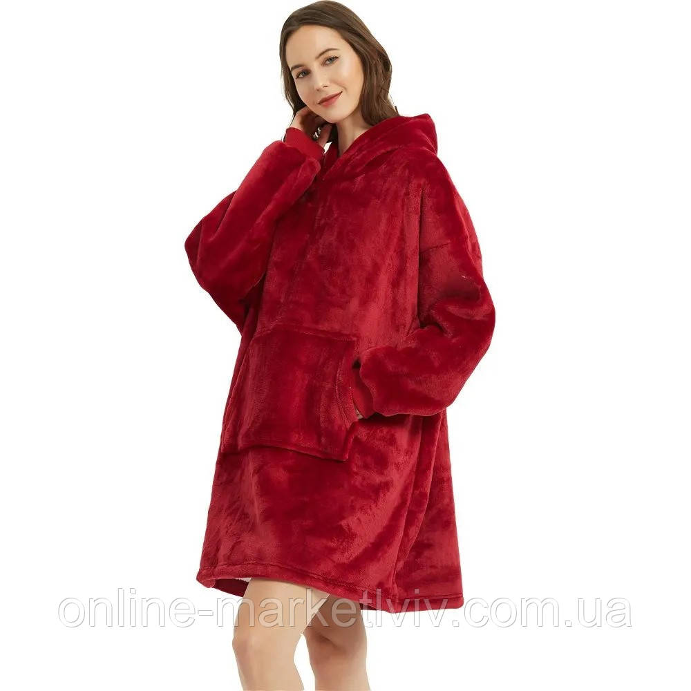 Плед толстовка з капюшоном (80х100 см), HUGGLE HOODIE, унісекс, Бордовий / Тепла толстовка-плед для дому