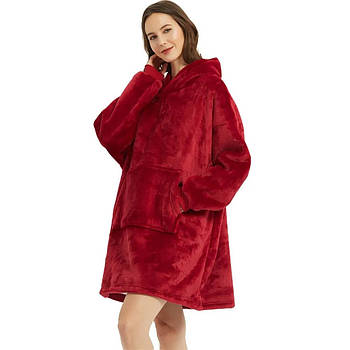 Плед толстовка з капюшоном (80х100 см), HUGGLE HOODIE, унісекс, Бордовий / Тепла толстовка-плед для дому