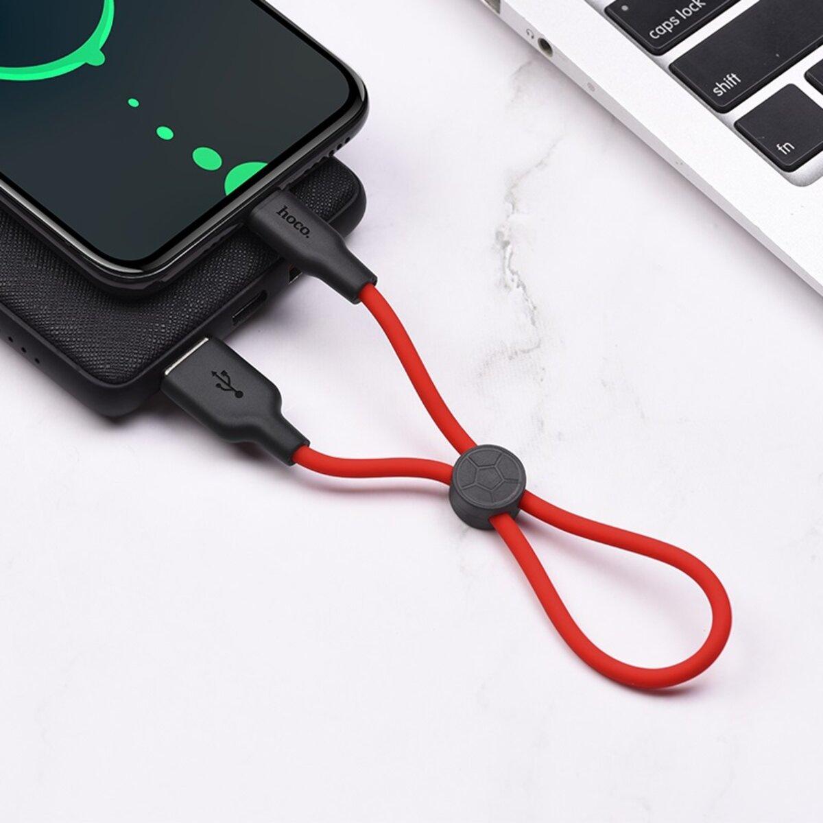 Кабель HOCO X21 Plus USB to Type-C 3A, 0.25m, silicone, silicone connectors, Black+Red - фото 2 - id-p2034113265