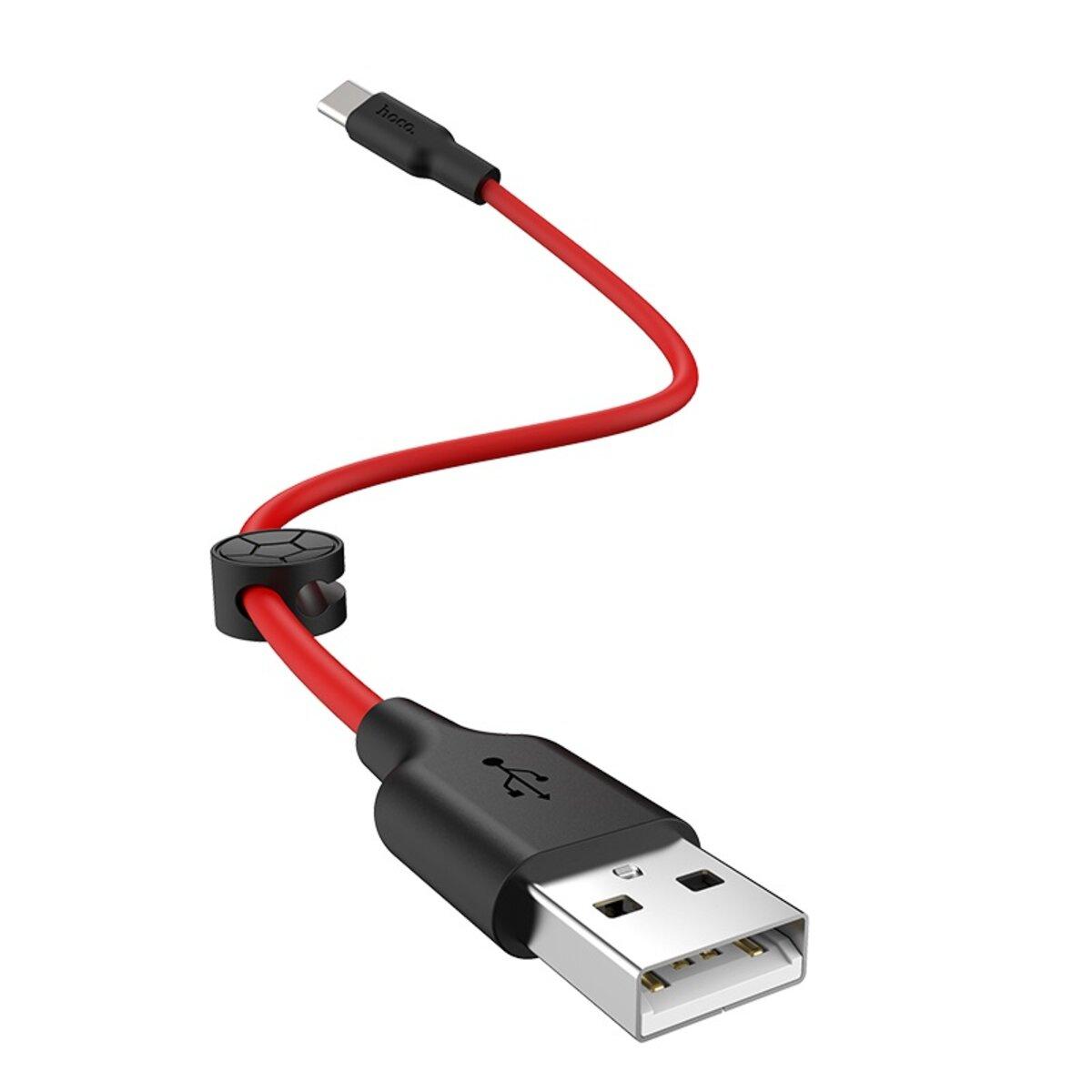 Кабель HOCO X21 Plus USB to Type-C 3A, 0.25m, silicone, silicone connectors, Black+Red - фото 4 - id-p2034113265