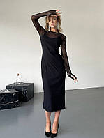 Жіноча сукня двійка, міді, зі стрейч сіткою, чорна