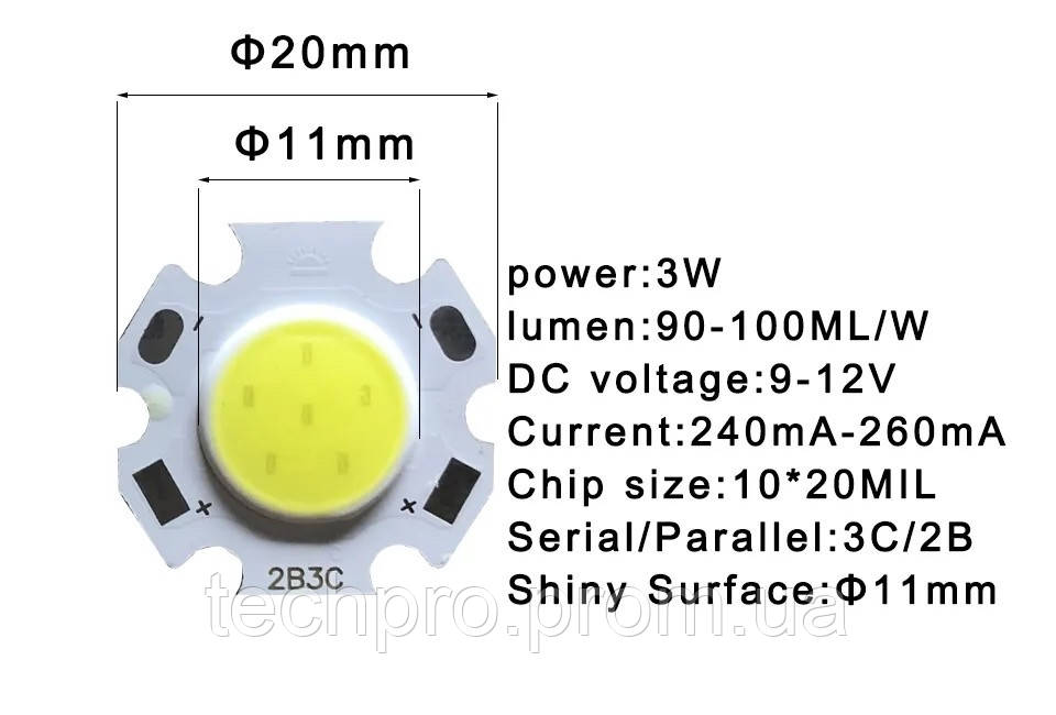 Светодиодный модуль COB LED 2B3C 3W 3000K (2011: 2020mm / 11 mm) - фото 8 - id-p2034258976