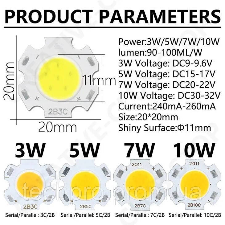 Светодиодный модуль COB LED 2B3C 3W 4000K Натуральный белый - фото 4 - id-p2035256049