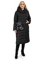 Пуховик женский зимний черный карман с натуральным мехом XL