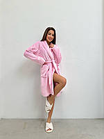 Женский теплый махровый халат в бежевом цвете 42/44 Розовый, 50-52