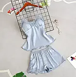 Жіноча сексуальна піжама шортики та майка синього кольору, фото 3