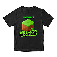 Футболка черная с оригинальным принтом онлан игры Minecraft "This is my World Minecraft Майнкрафт" Push IT