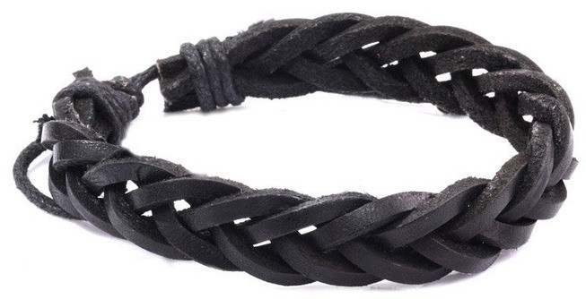 Шкіряний наручний браслет-коса Casco чорний