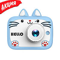 Детский фотоаппарат X900 Cat цифровой с селфи камерой играми флешкой котик с ушками Голубой lms