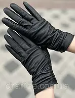 Перчатки женские кожа лайка черный махра сенсор осень-зима 9