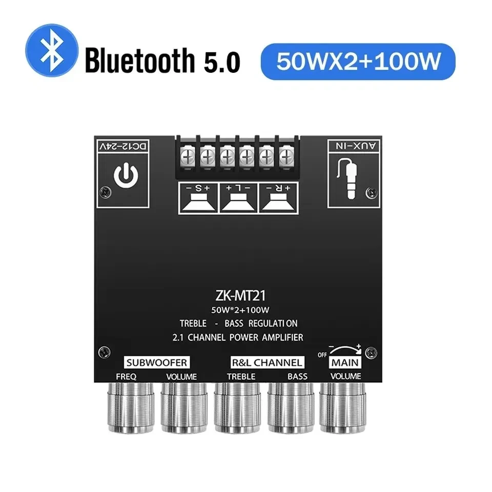 Підсилювач Bluetooth 5.0,сабвуфер 2*50 Вт +100 Вт. AUX, USB. Темброблок