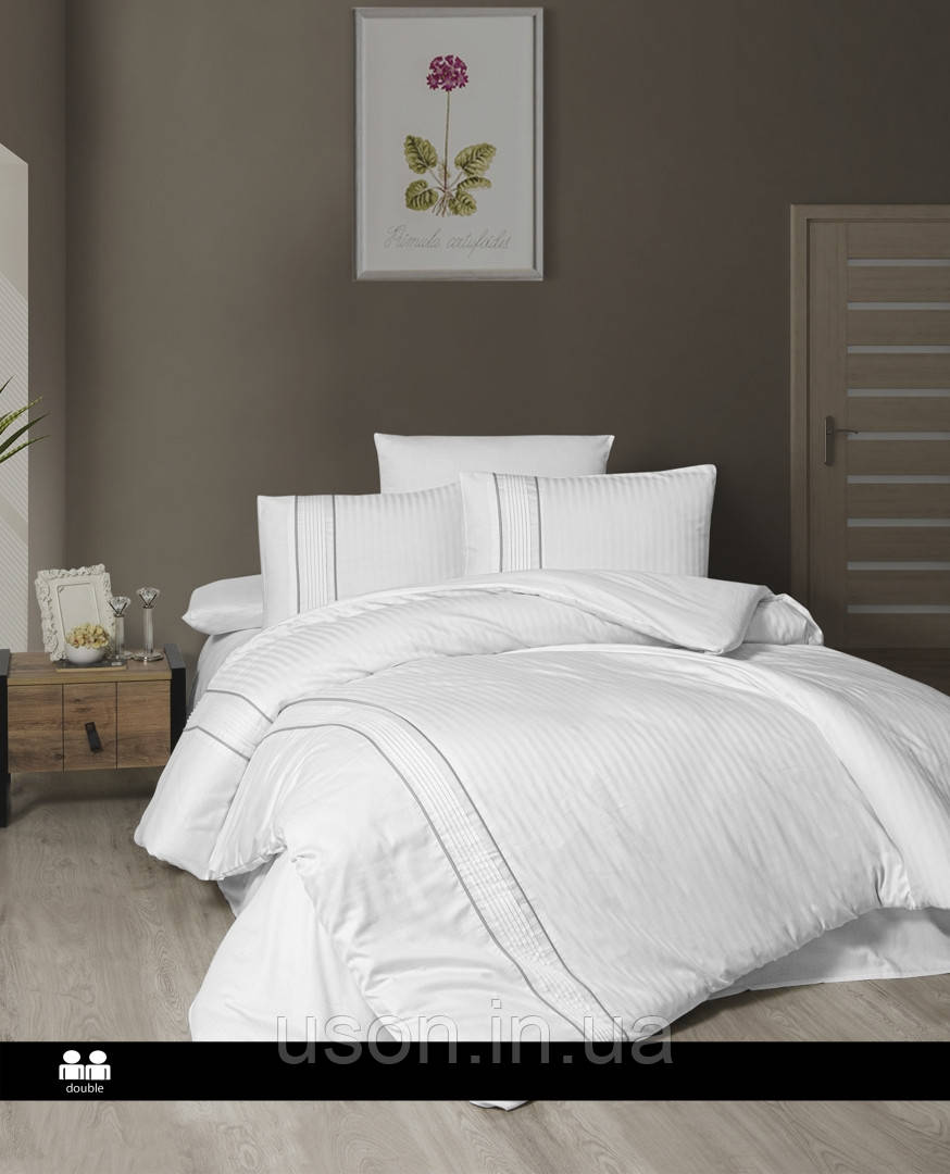Комплект постільної білизни сатин delux First Choice євро розмір Alfa White, фото 1