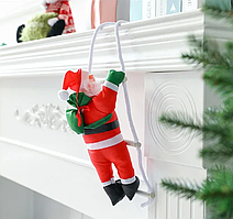 Новорічна Іграшка Підвісний Санта Клаус з Мішем Лезет по Драбині 25 см