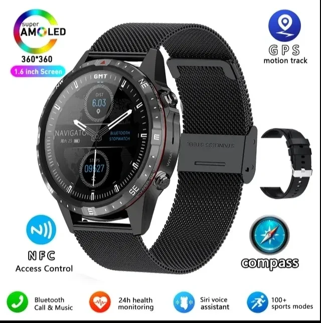 Новинка 2023! Розумний годинник, AMOLED екран 1,6, компас, smart watch, GPS
