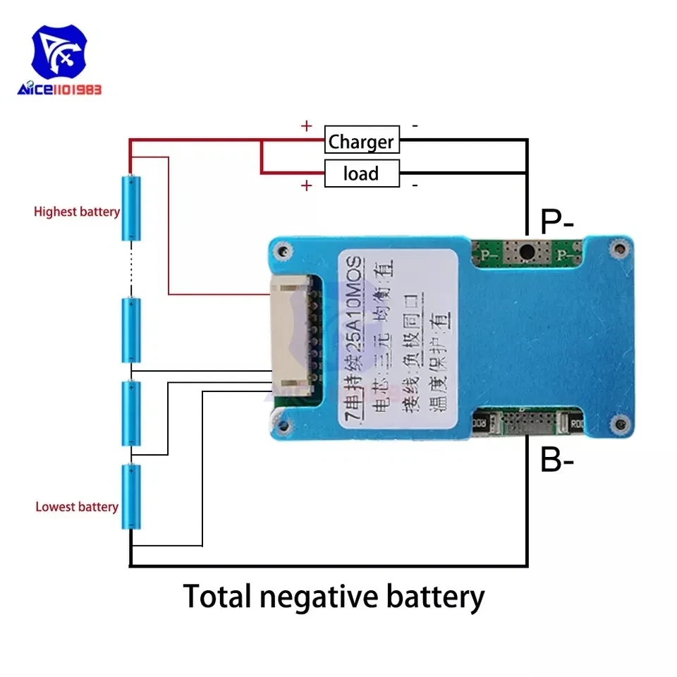 Плата BMS 7S 60A, балансир. Контролер заряду розряду li-ion 18650, фото 1
