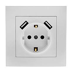 Розетка одномісна з заземленням та двома USB портами серія "ІДЕАЛ" ТМ"MARSHEL"