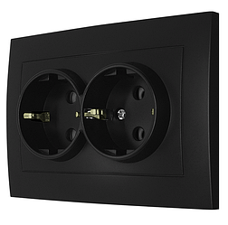 Розетка двомісна з заземленням серія "IDEAL BLACK" ТМ"MARSHEL"