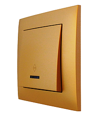 Вимикач одноклавішний з LED підсвічуванням прохідний серія "IDEAL GOLD" ТМ"MARSHEL"