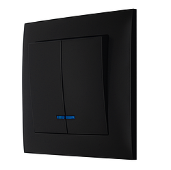 Вимикач двоклавішний з LED підсвічуванням серія "IDEAL BLACK" ТМ"MARSHEL"