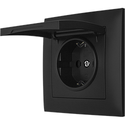 Розетка одномісна з заземленням бризгозахищена серія "IDEAL BLACK" ТМ"MARSHEL"