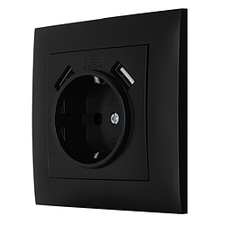 Розетка одномісна з заземленням та двома USB портами серія "IDEAL BLACK" ТМ"MARSHEL"
