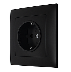 Розетка одномісна з заземленням серія "IDEAL BLACK" ТМ"MARSHEL"