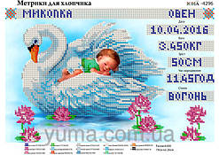 Схема для вишивки бісером Метрика народження хлопчика