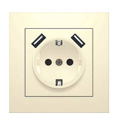 Розетка одномісна з заземленням та двома USB портами серія "IDEAL BEIGE" ТМ"MARSHEL"