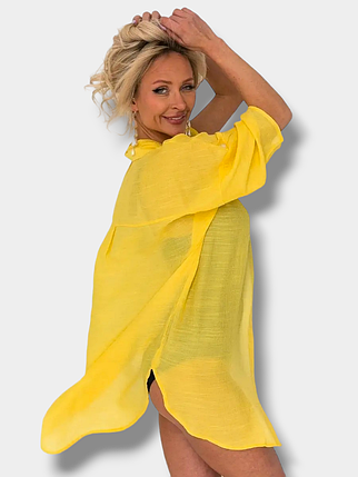 ОПТ Сорочка на пляж із кишенями Sisianna 1910 жовта на 44-48 розмір one size, фото 1