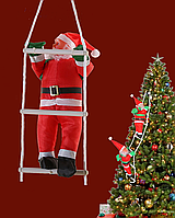 Новорічна Іграшка Підвісний Санта Клаус з Мішем Лезет по Драбині 50 см