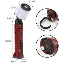 Ліхтар WORKLIGHT-72-XPE(white+red), 10 W, 350 Lumen, Li-Ion акумулятор, поворот180º+180º, затискач, гак, магніт, ЗУ Type-C, фото 3