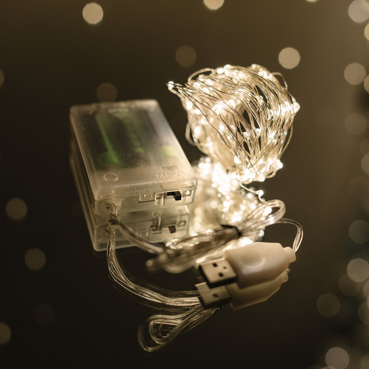 Гірлянда на батарейках + USB 5м 50led нитка теплий білий