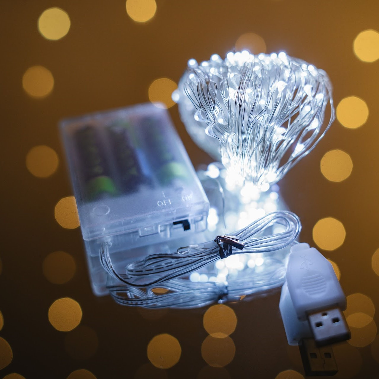 Гірлянда на батарейках + USB 5м 50led нитка холодний білий