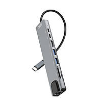 Разветвитель переходник USB-хаб XO HUB003 8-in1 Type-C to 4K HDMI/RJ45/SD/TF /Type-C /USB3.0 /PD, SP1, Хорошее