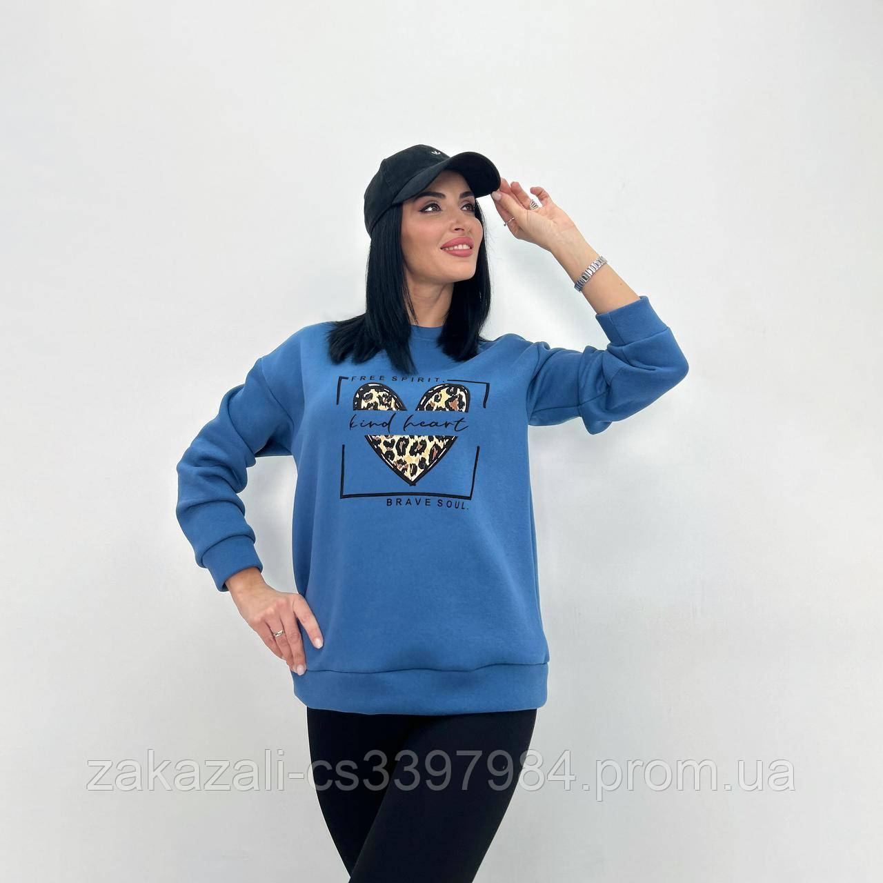 Жіночий Батник на флісі з принтом Серце | Теплий світшот м'який | Худі оверсайз, тринитка | Норма та Батал, фото 1