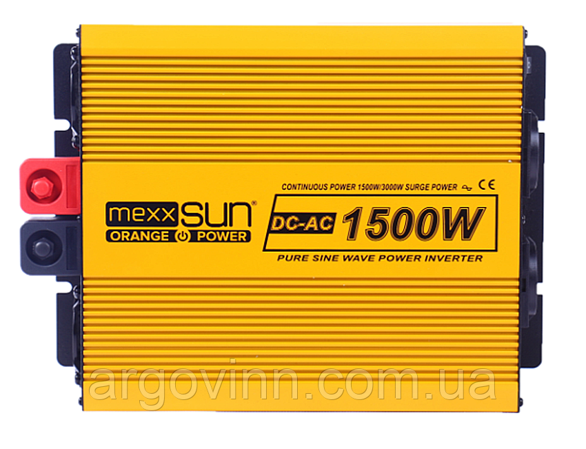 Інвертор напруги Mexxsun MXSPSW-1500, 12V/220V, 1500W з правильною синусоїдою, 2 Shuko, клемні дроти, Q4
