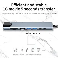 Мультифункциональный USB Type-C хаб 8 в 1, HDMI + HDTV + Ethernet LAN Rj45 + PD + SD + TF + USB концентратор