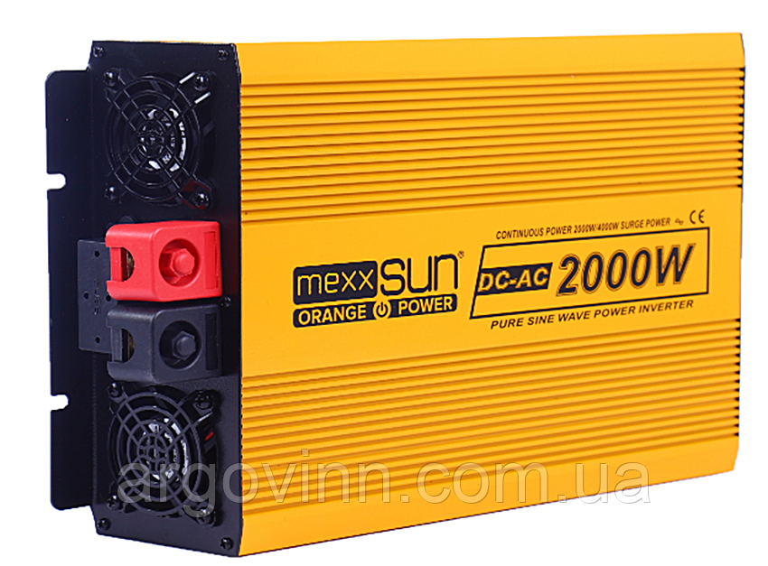 Інвертор напруги Mexxsun MXSPSW-2000, 12V/220V, 2000W з правильною синусоїдою, 2 Shuko, клемні дроти, Q2